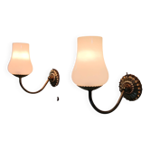 Brass wall lights with opaline tulip - mid 20th century.