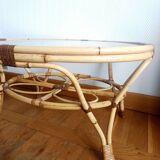 Table basse en rotin vintage 1970