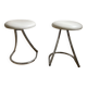 Pair of vintage Z low stools with chrome metal base and white skai seat. H: 49 cm 80s