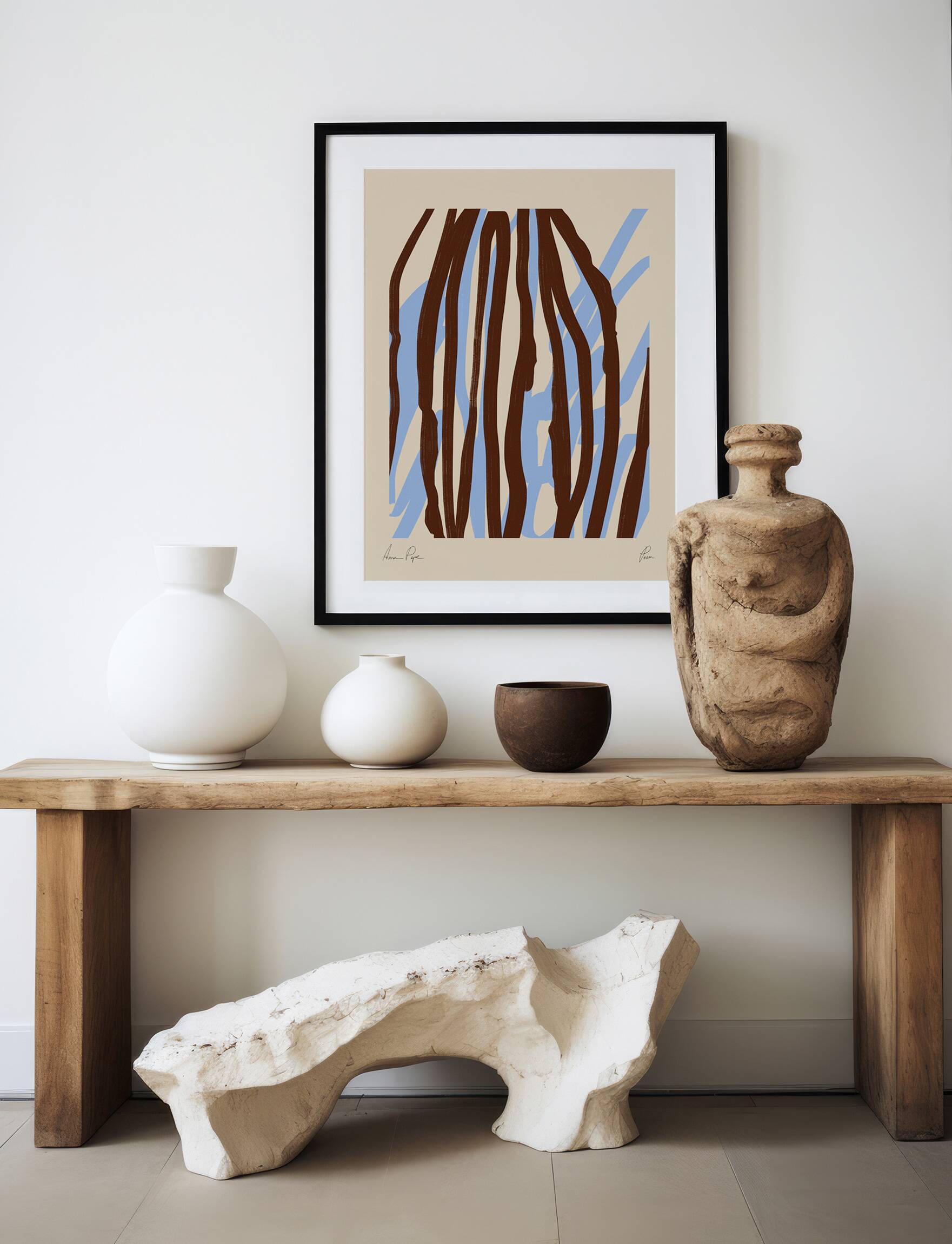 Impression giclée de lignes abstraites brunes et bleues