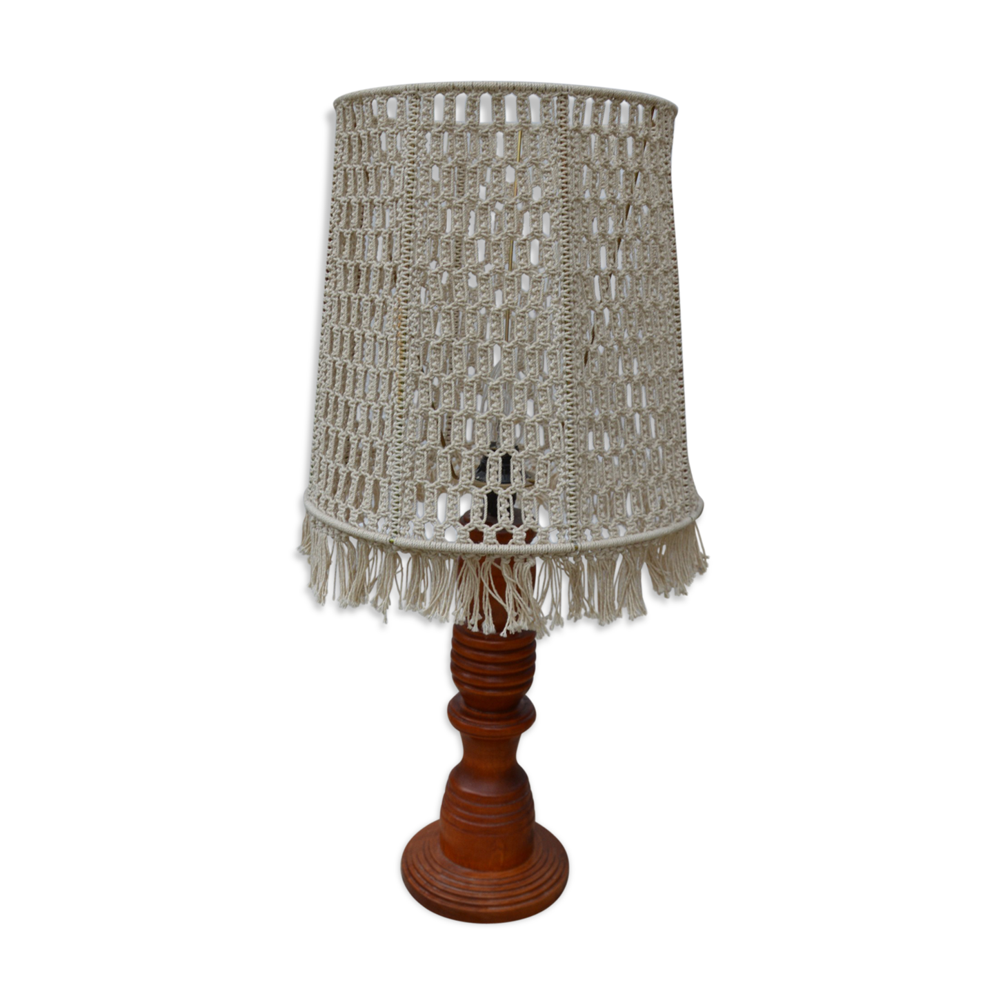 Lampe de table en macramé et bois des années 60
