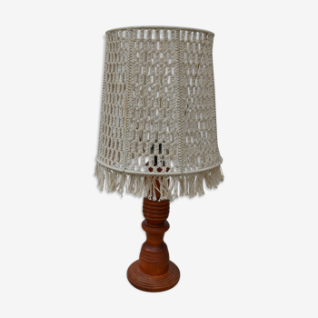 Lampe de table en macramé et bois des années 60