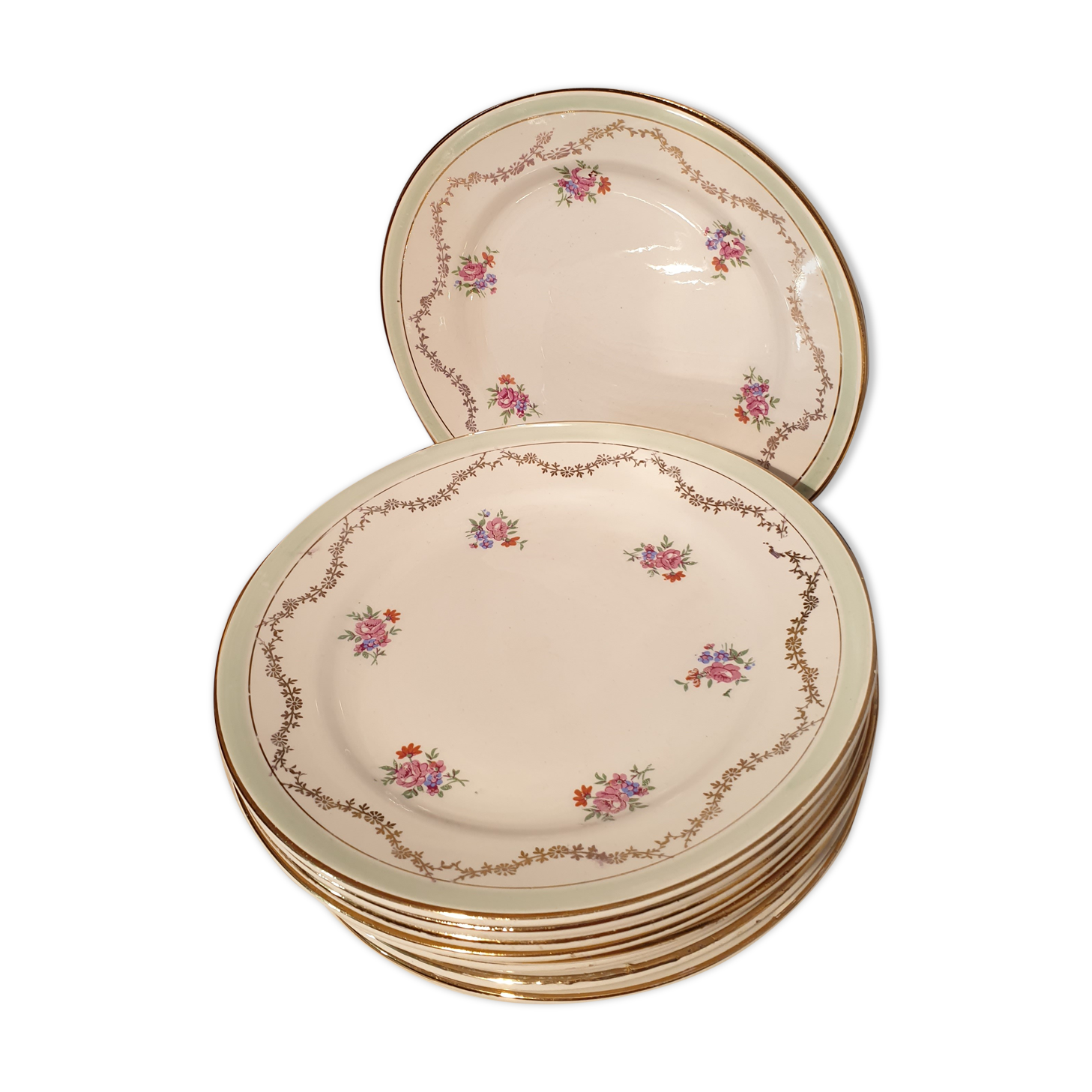Suite of 11 St Amandinoise dessert plates