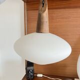 Pendant lamp in teak and opaline glass by Uno and Östen Kristiansson Luxus 50s