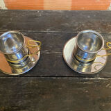 Old Pair of Stainless Steel Cup + Golden Metal Handle Made in ITALY Vintage #D46