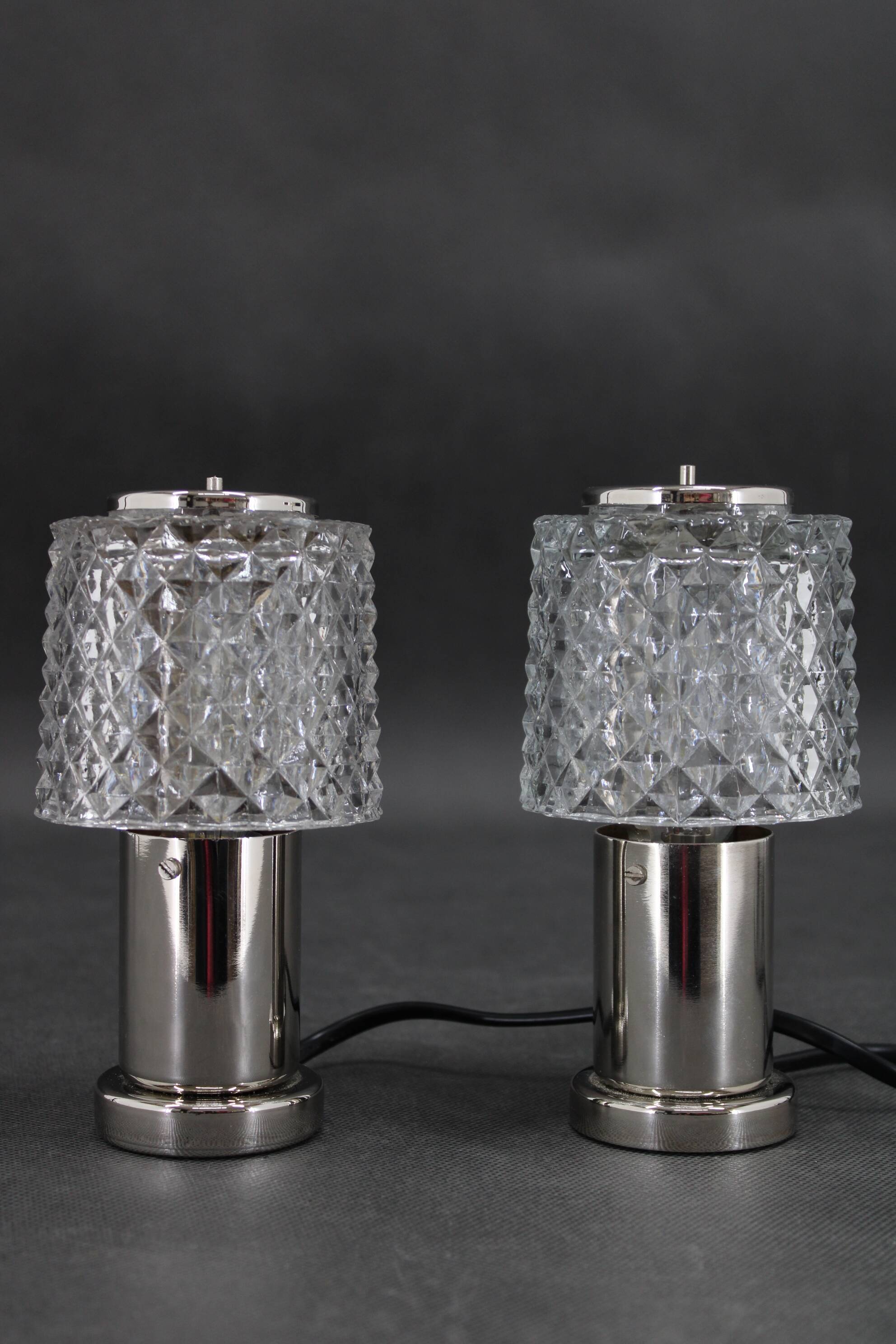 1970s Pair of Bedside Table Glass Lamps by Kamenicky Senov, Czechoslovakia