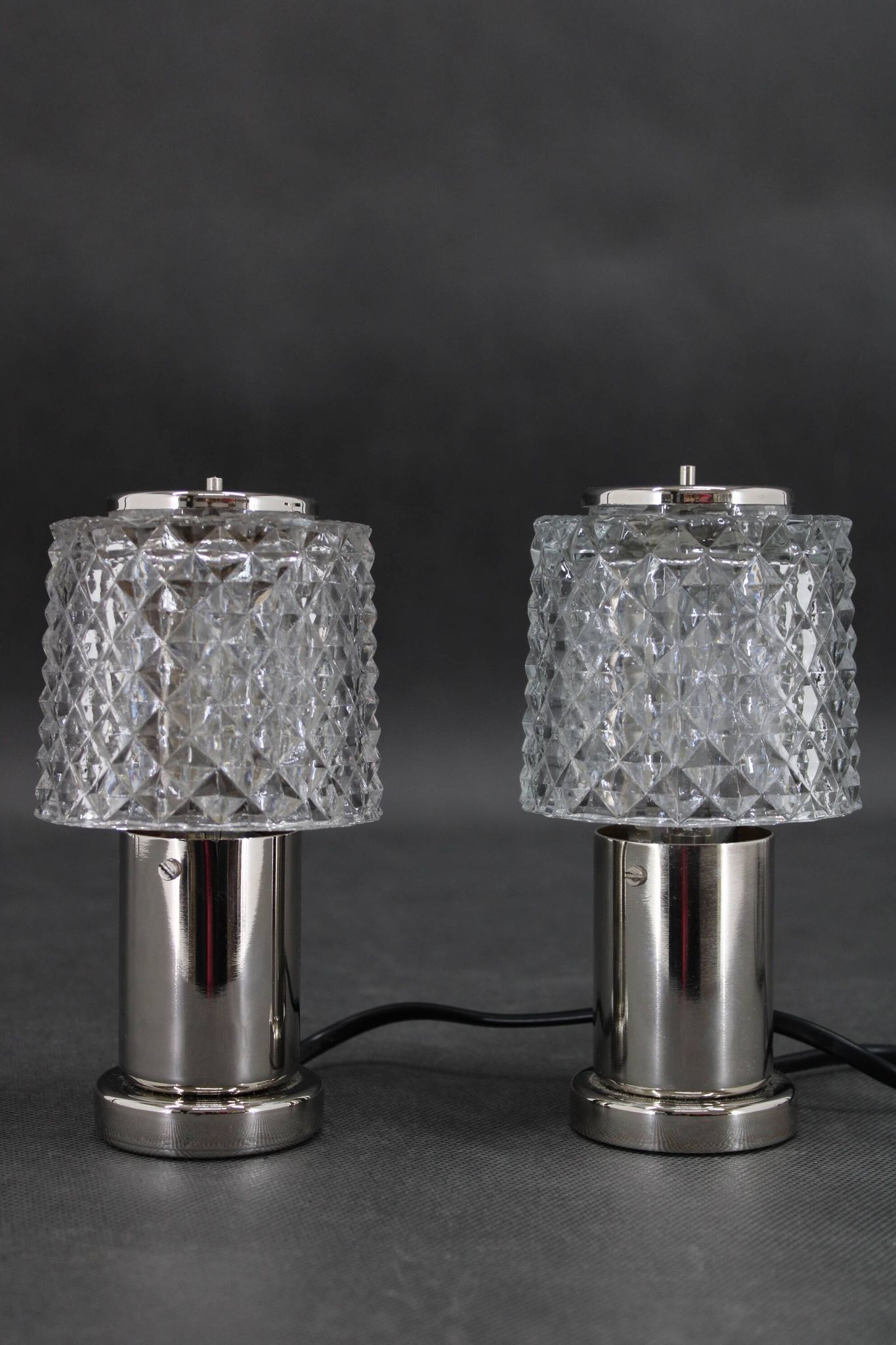1970s Pair of Bedside Table Glass Lamps by Kamenicky Senov, Czechoslovakia