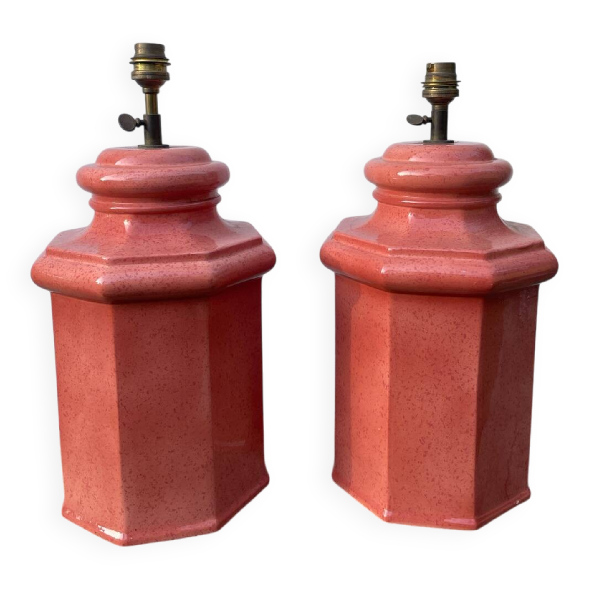 Pair of speckled pink ceramic lamp bases