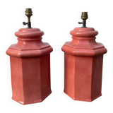 Pair of speckled pink ceramic lamp bases