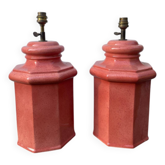 Pair of speckled pink ceramic lamp bases
