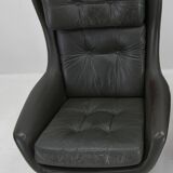 Midcentury Swivel Rocking Leather Armchair, Peem, Finland, 1970s