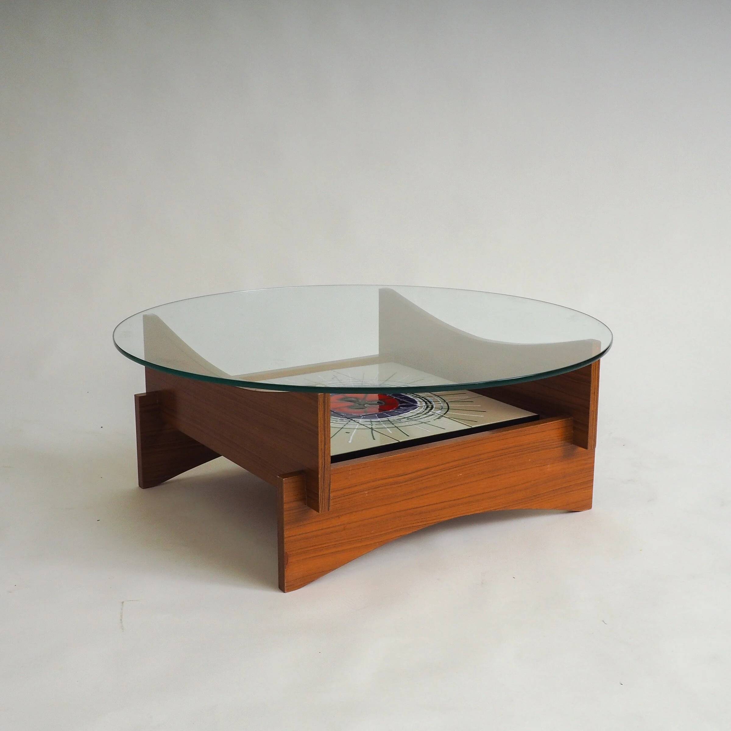 Mid-century round coffee table with ceramic tiles