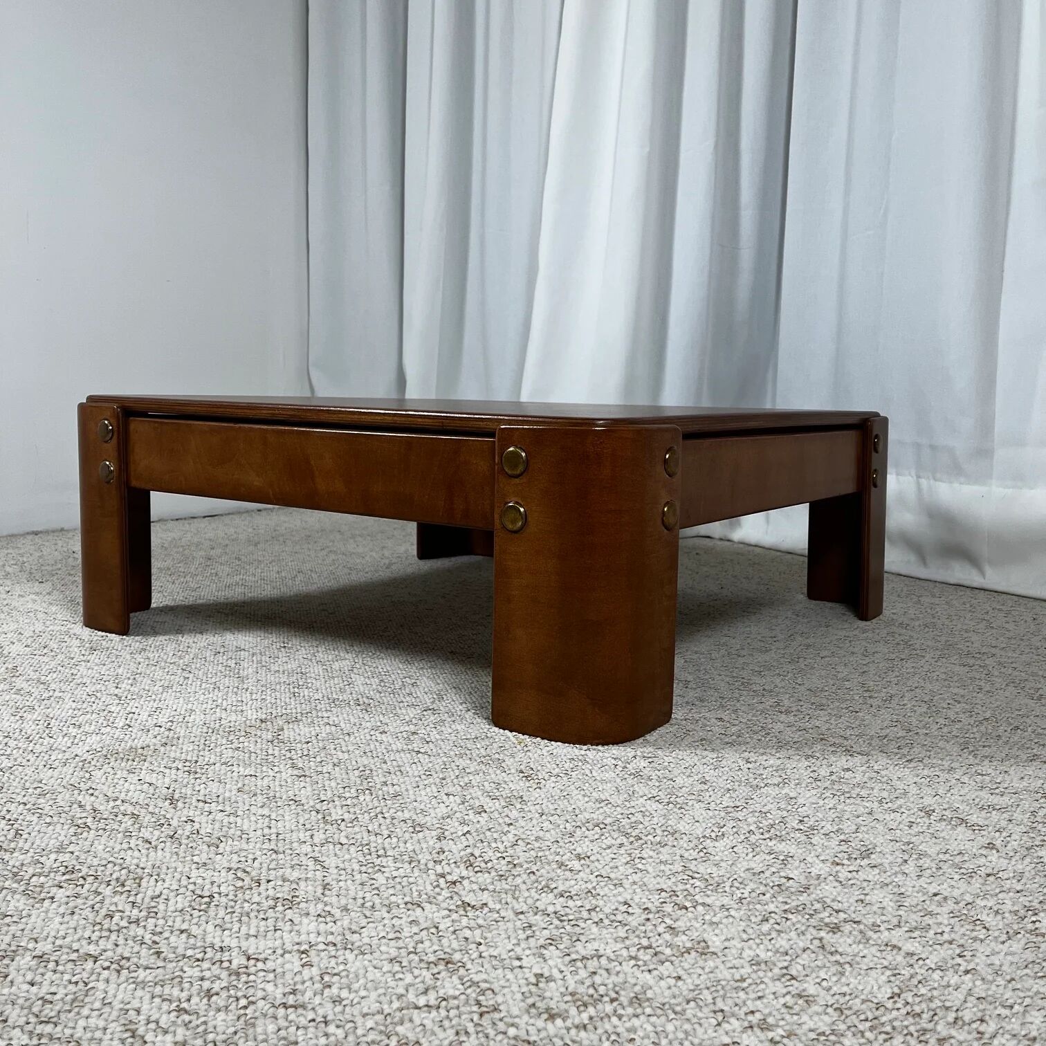 Square modernist coffee table in stained beech veneer, 1970s/80s.
