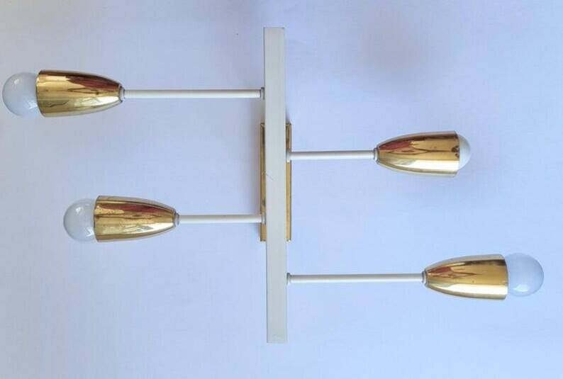 Pair of Midcentury Wall or Ceiling Lamps, Flush Mounts, Stilnovo Style, 1960s