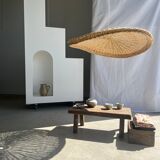 Rattan suspension or shade in the shape of a braided undulating circular tray d:80