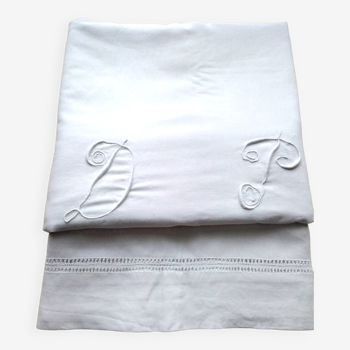 Old white cotton sheet monogram DP and days in return 2 x 3 m