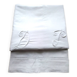 Antique white cotton sheet with DP monogram and openwork in return 2 x 3 m