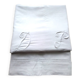 Old white cotton sheet with DP monogram and return days 2 x 3 m