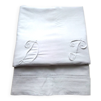 Old white cotton sheet monogram DP and days in return 2 x 3 m