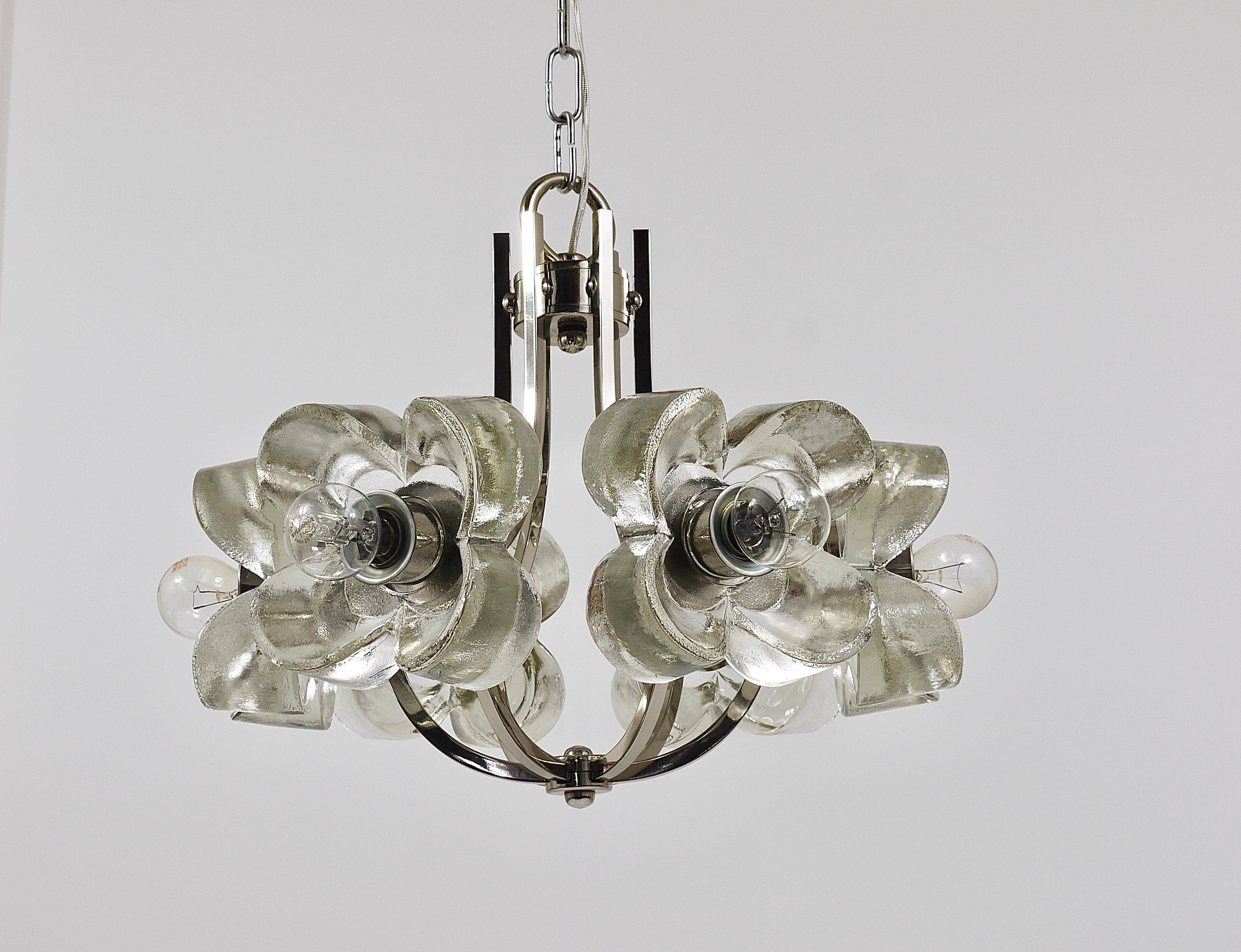Crystal Glass Flower Pendant Light in Kalmar Style by Sische, Germany, 1970s