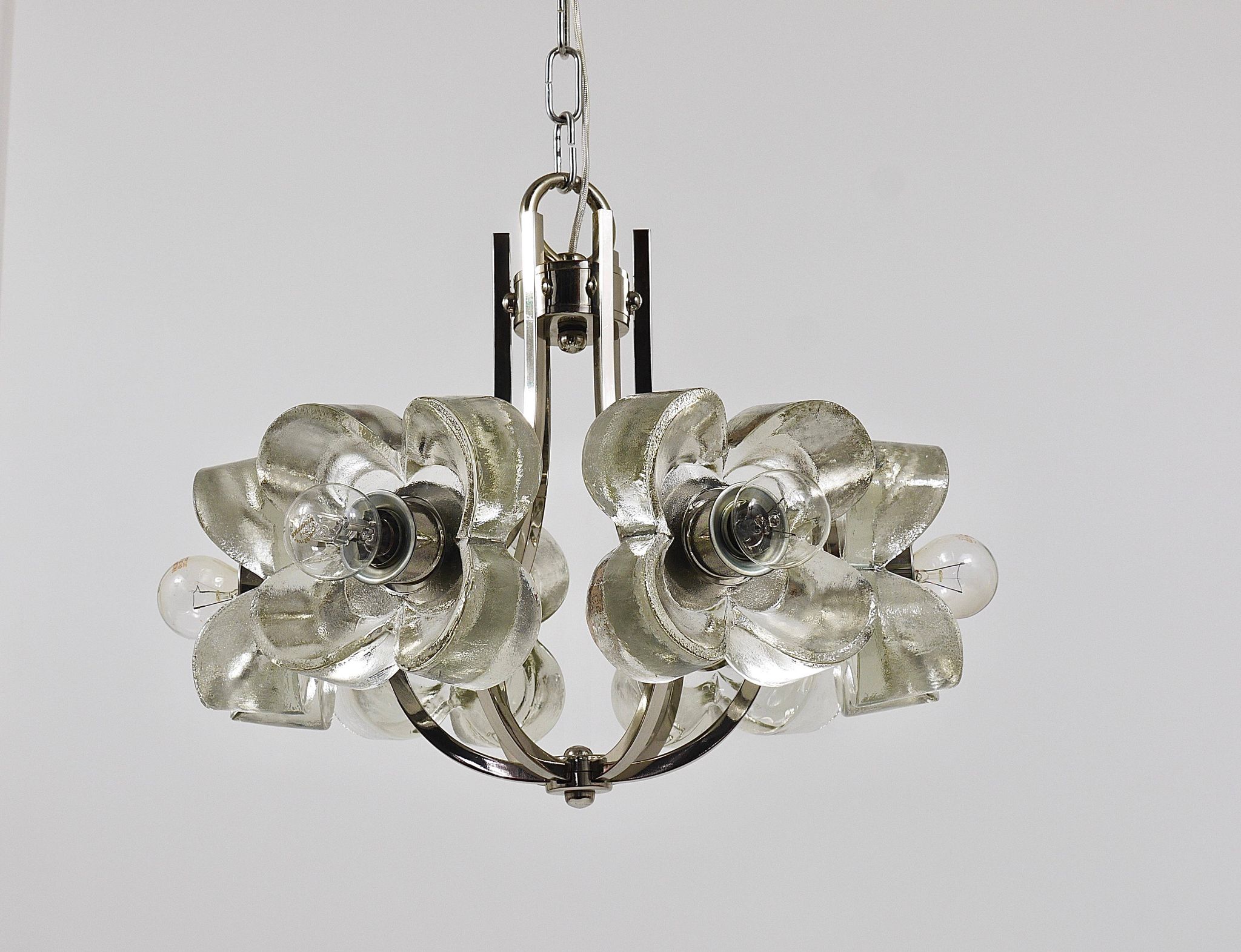 Crystal Glass Flower Pendant Light in Kalmar Style by Sische, Germany, 1970s