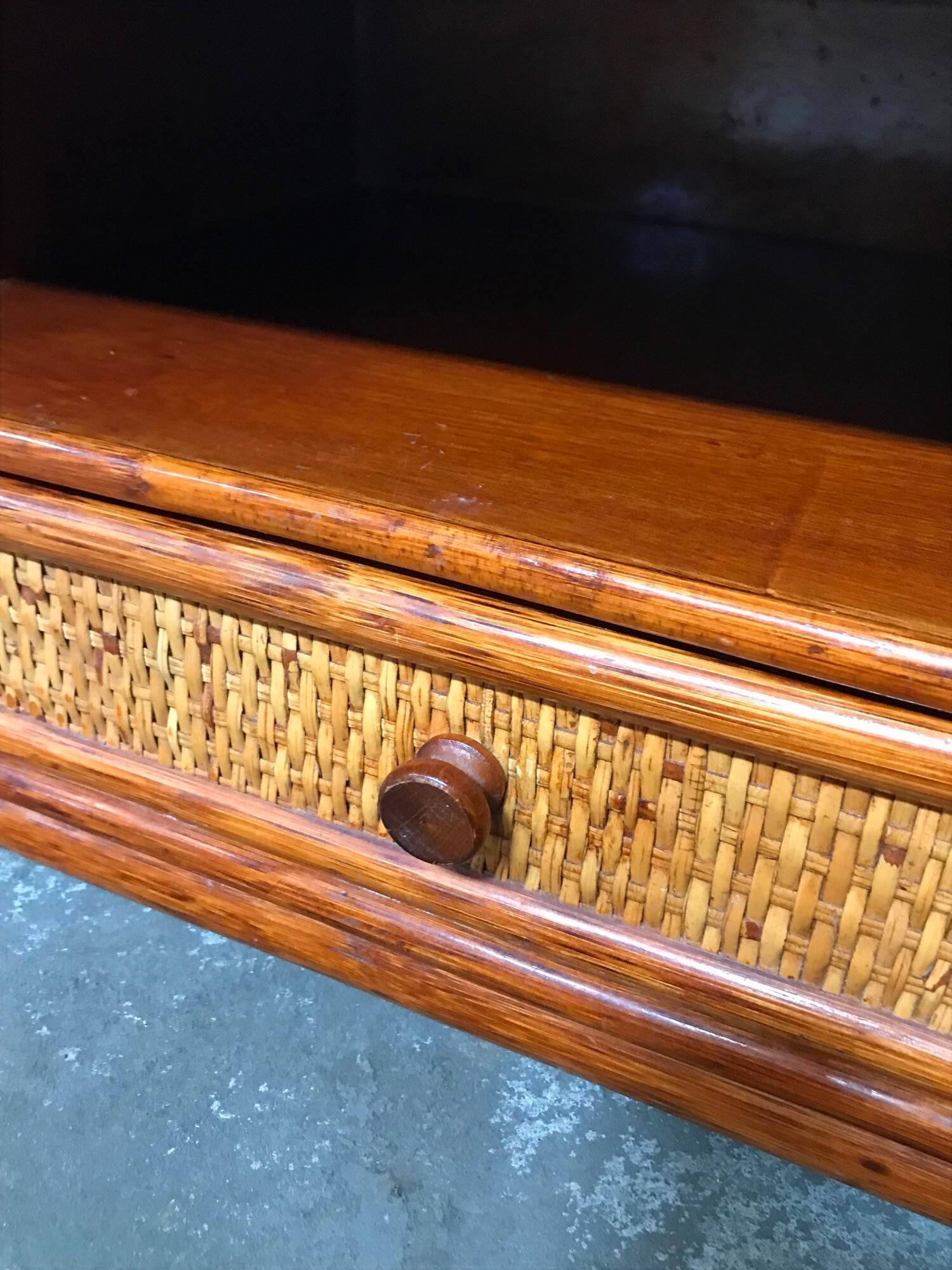 Maugrion rattan bedside tables for Roche Bobois vintage 70s