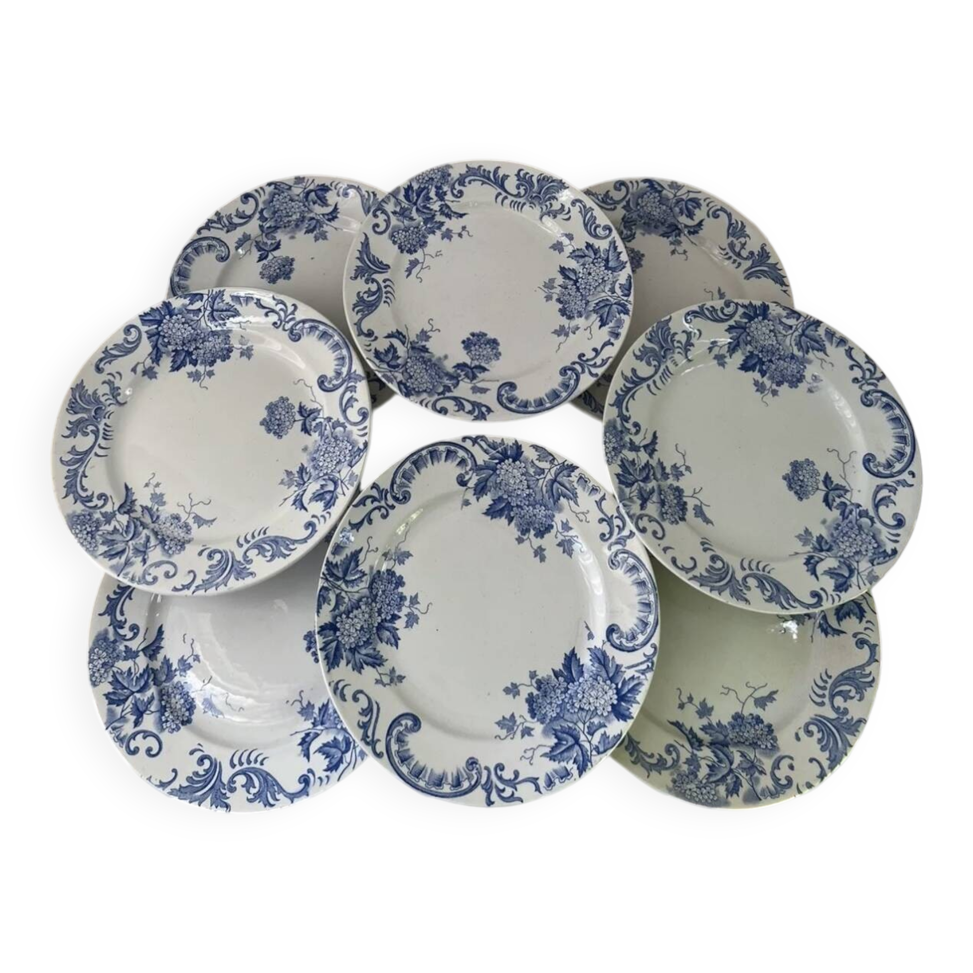 Set of 8 Terre de Fer Saint Amand & Hamage Snowball plates