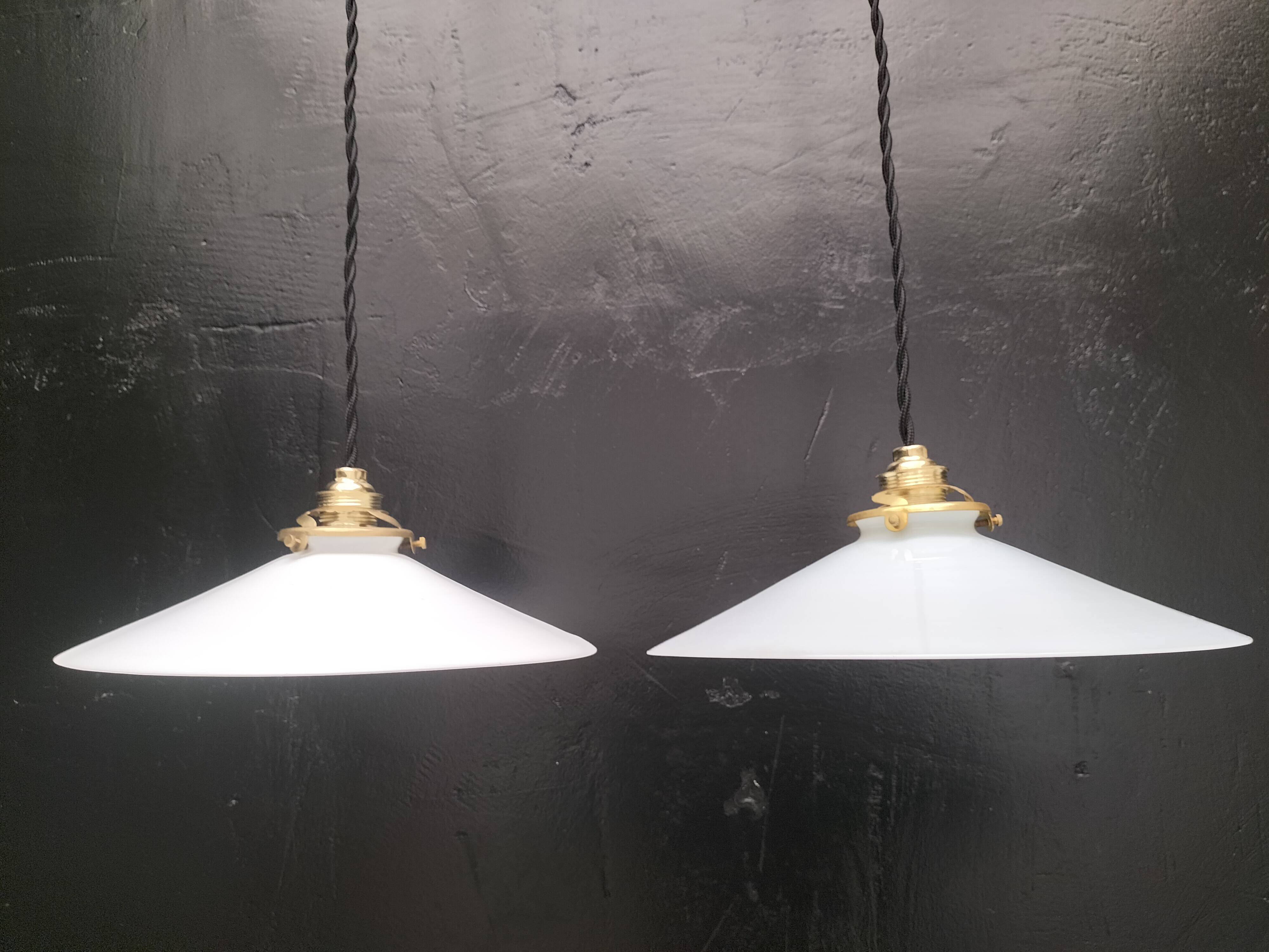 2 opaline pendant lights