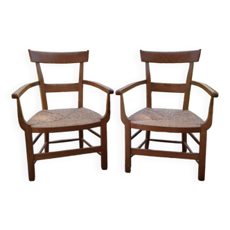 Fauteuil en bois et paille années 70 vintage