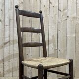 Series of 6 brutalist chairs from the 1950s - oak and straw seat