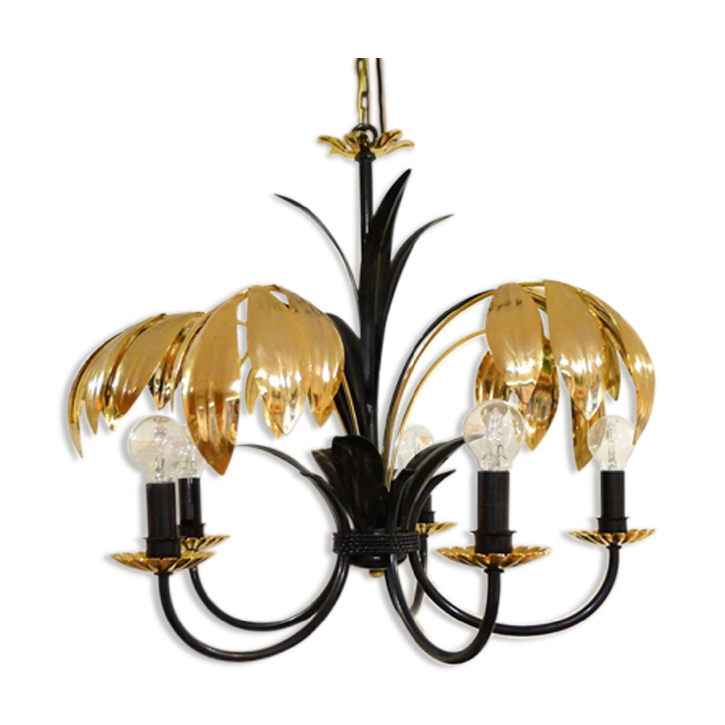 Chandelier 5 branches and palm leaves gold