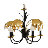 Lustre 5 branches et feuilles de palmier dorées