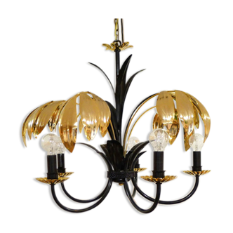 Chandelier 5 branches and palm leaves gold