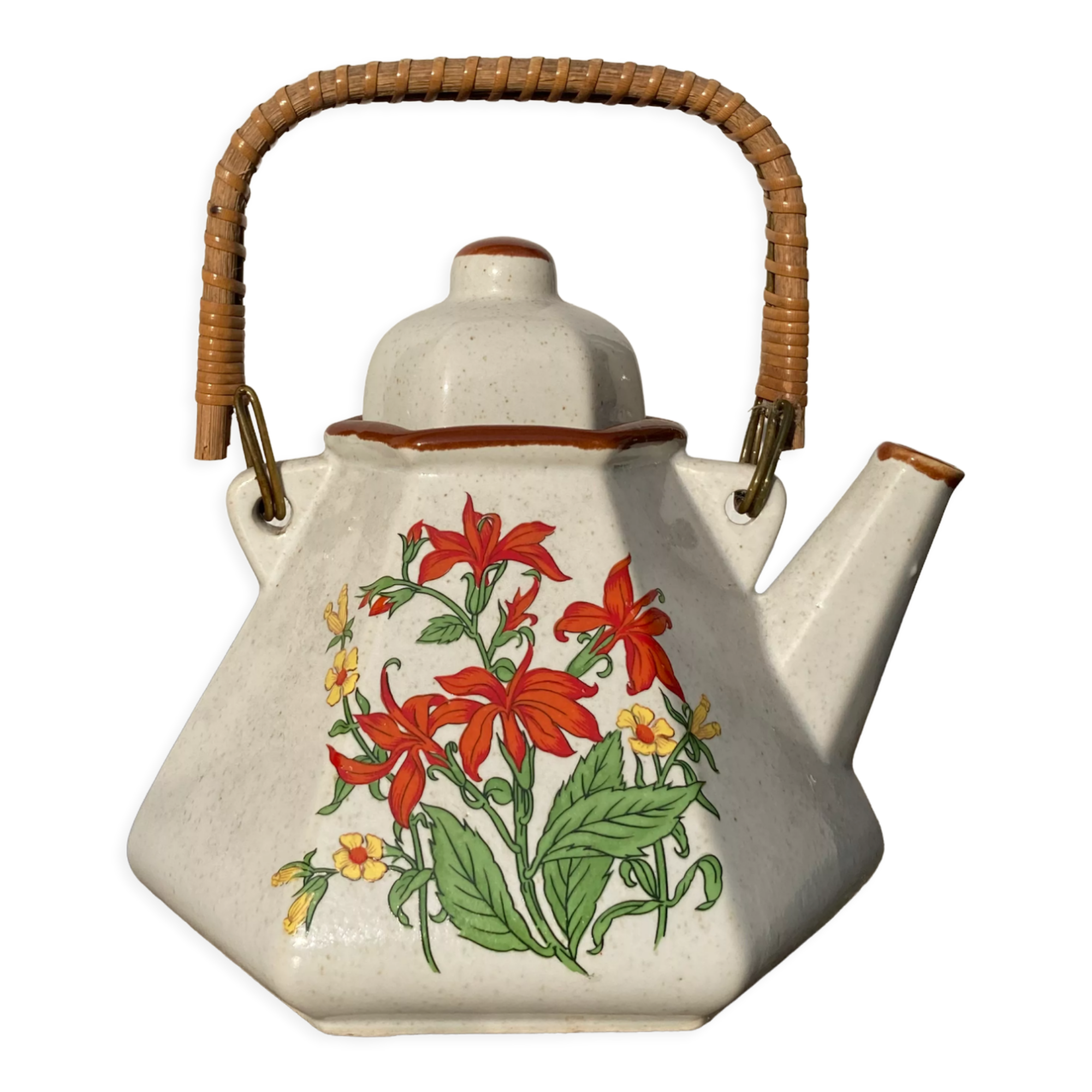 Japanese teapot 80s with flower and bamboo decoration