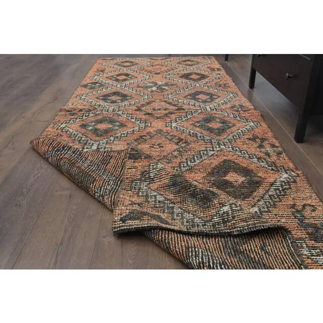 Vintage Turkish Oushak Handmade Wool Cotton Orange Runner Rug 107x290