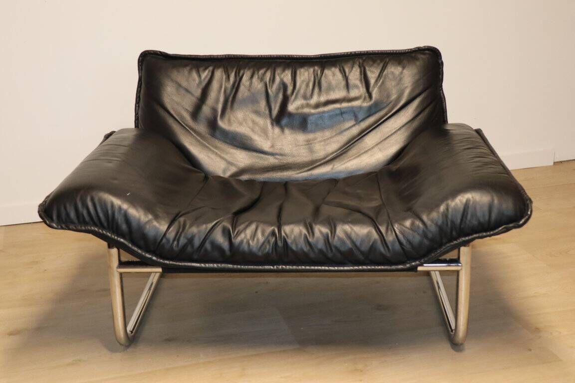 Vintage armchair by Johan Bertil Häggström for Ikéa in leather and chrome metal, 1970s