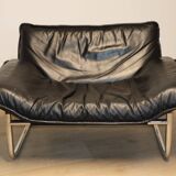 Vintage armchair by Johan Bertil Häggström for Ikéa in leather and chrome metal, 1970s