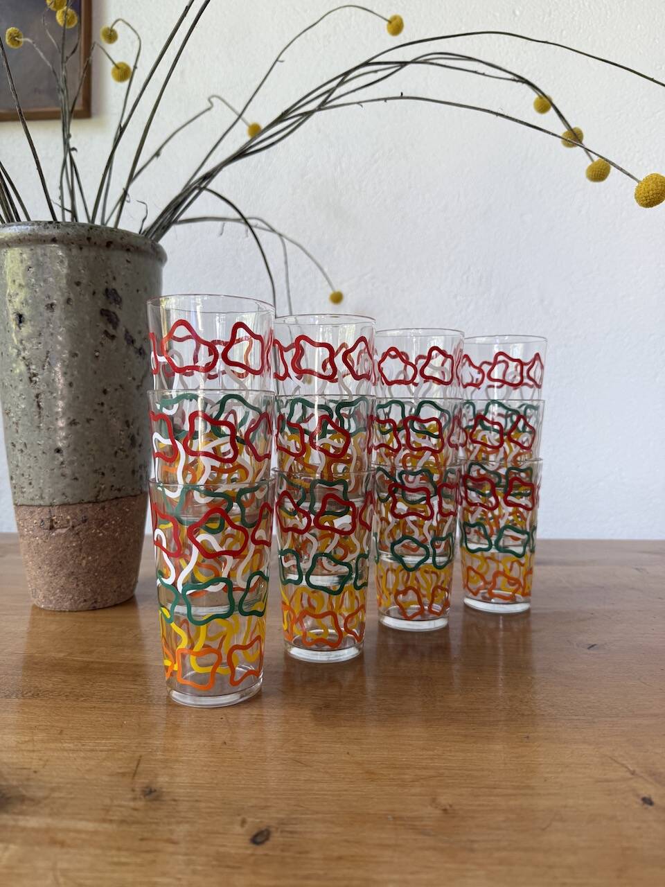 Set of 12 graphic glasses 1970