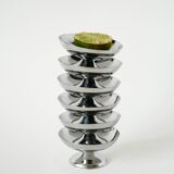 Set of 6 vintage stainless steel ice cream cups, triangular feet, Design, 1970, 9 x 4.5 cm