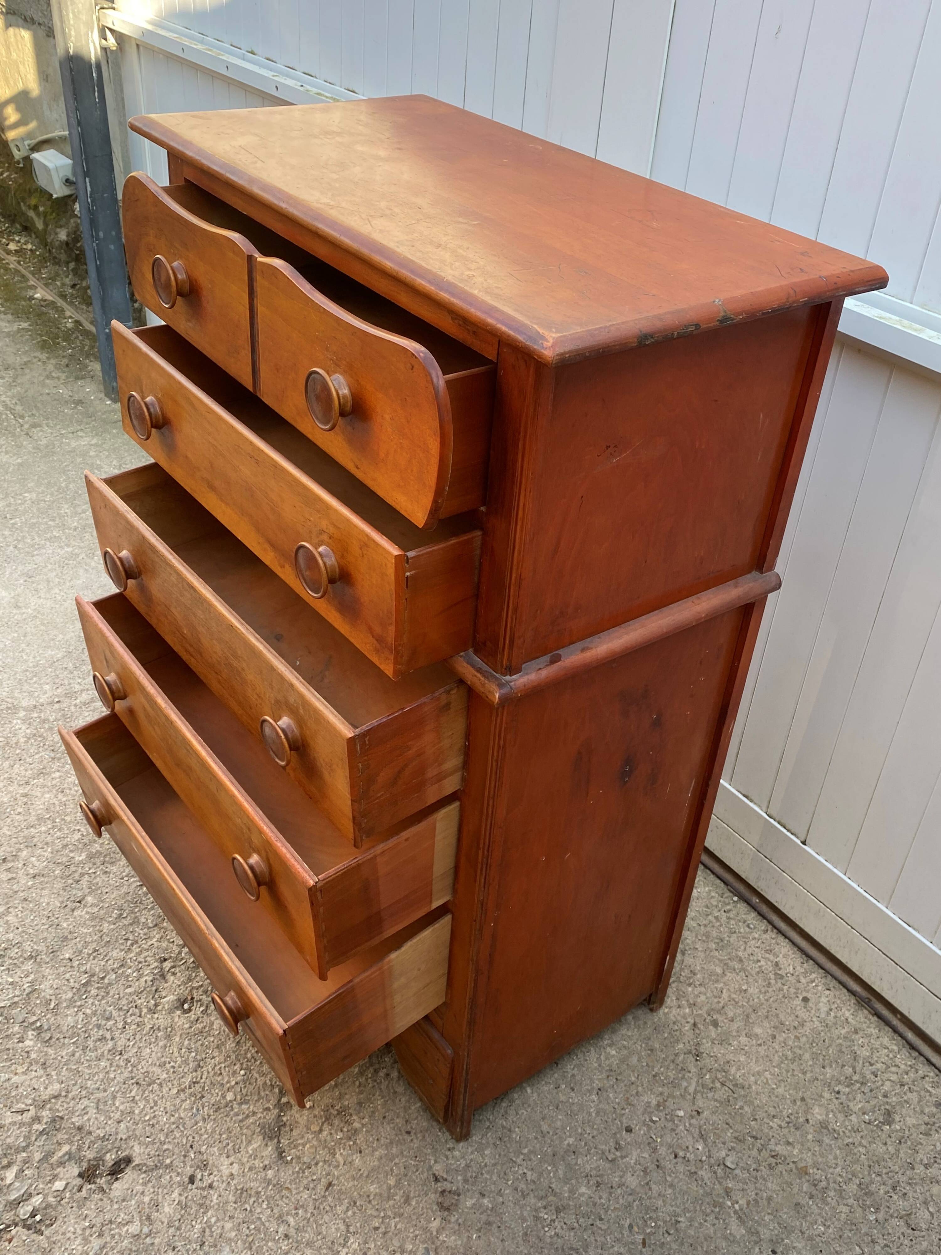 Meuble de métier de rangement commode haute en bois blanc 1950