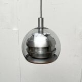 Suspended globe lamp in aluminium and glass in German Space style from the 1960s mid-century by Doria.