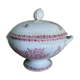 Soupière en terre de fer rose motif champêtre, floral papillons et abeilles