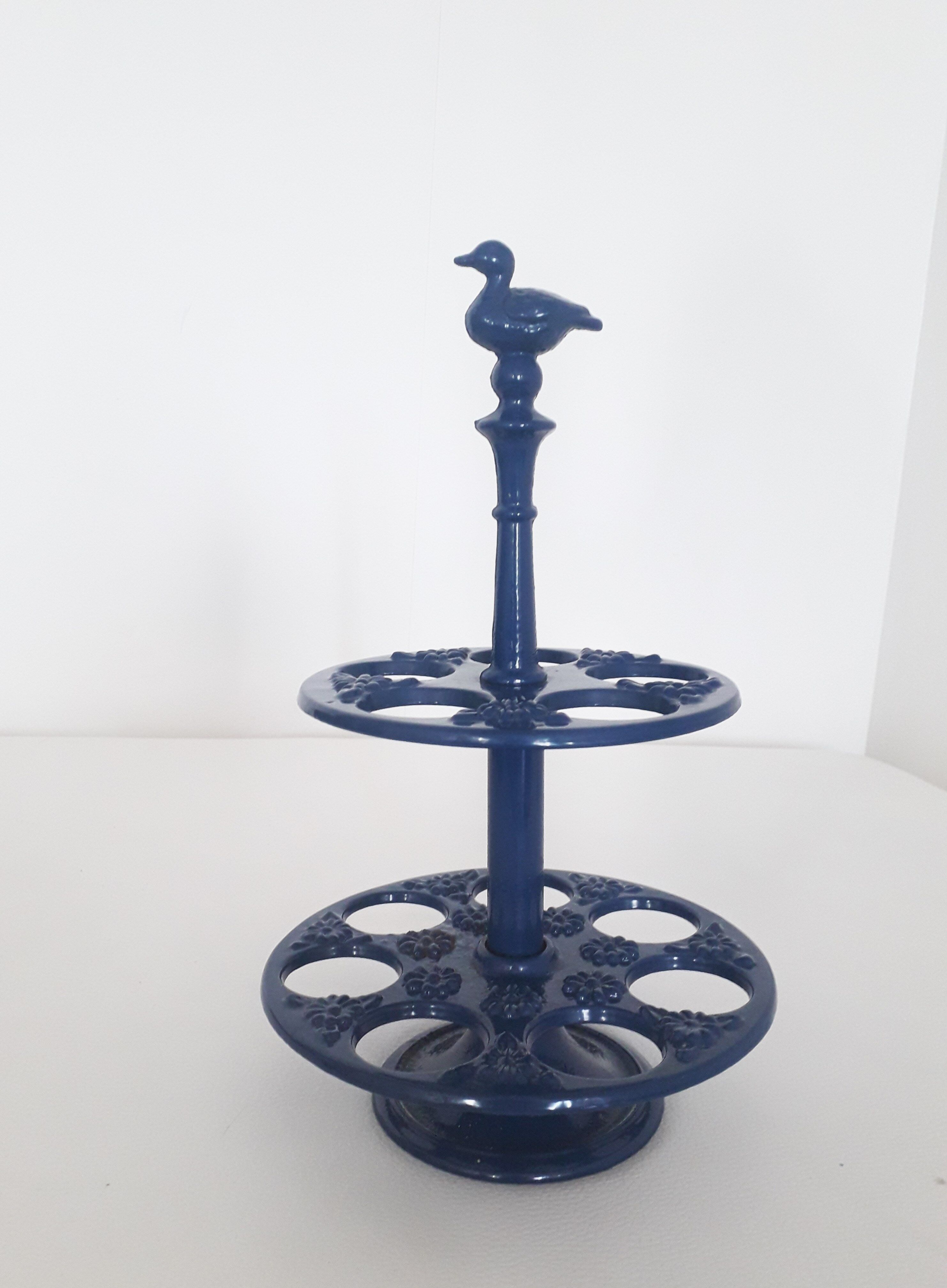 Vintage egg holder - Midnight blue enamelled cast iron - 1960