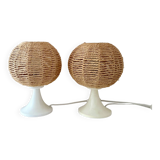 2 vintage table lamps, bedside lamp, sisal lamps, ball lamp, boho, mid-century interior