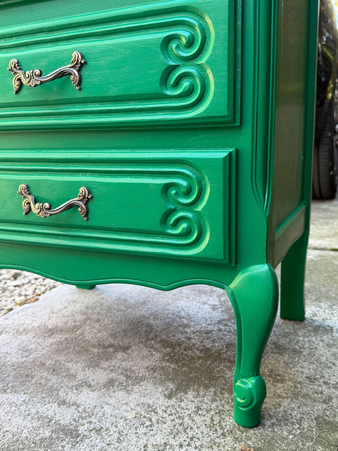 Vintage green oak chest of drawers from the 1960s.