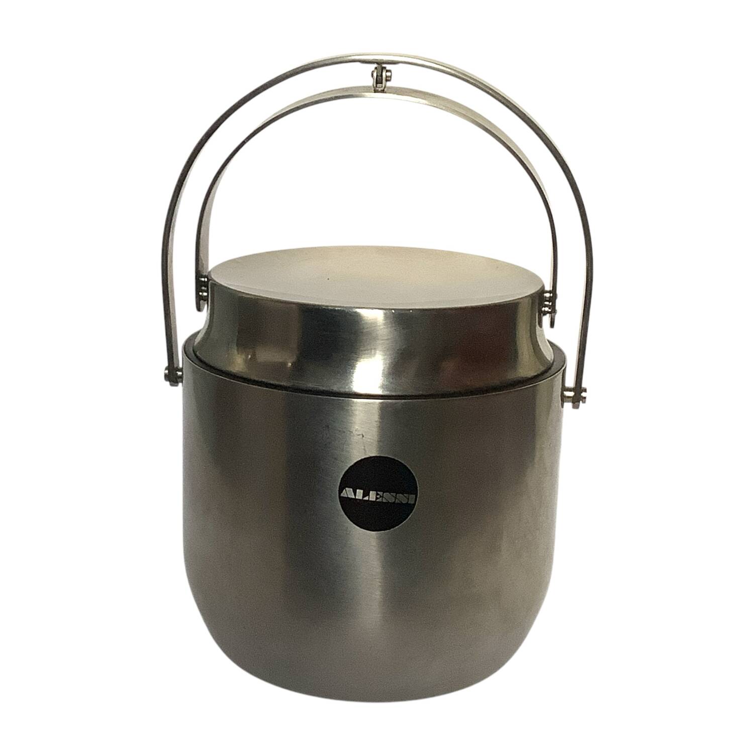 Vintage Alessi ice bucket with mechanical lid designed by Anselmo Vita