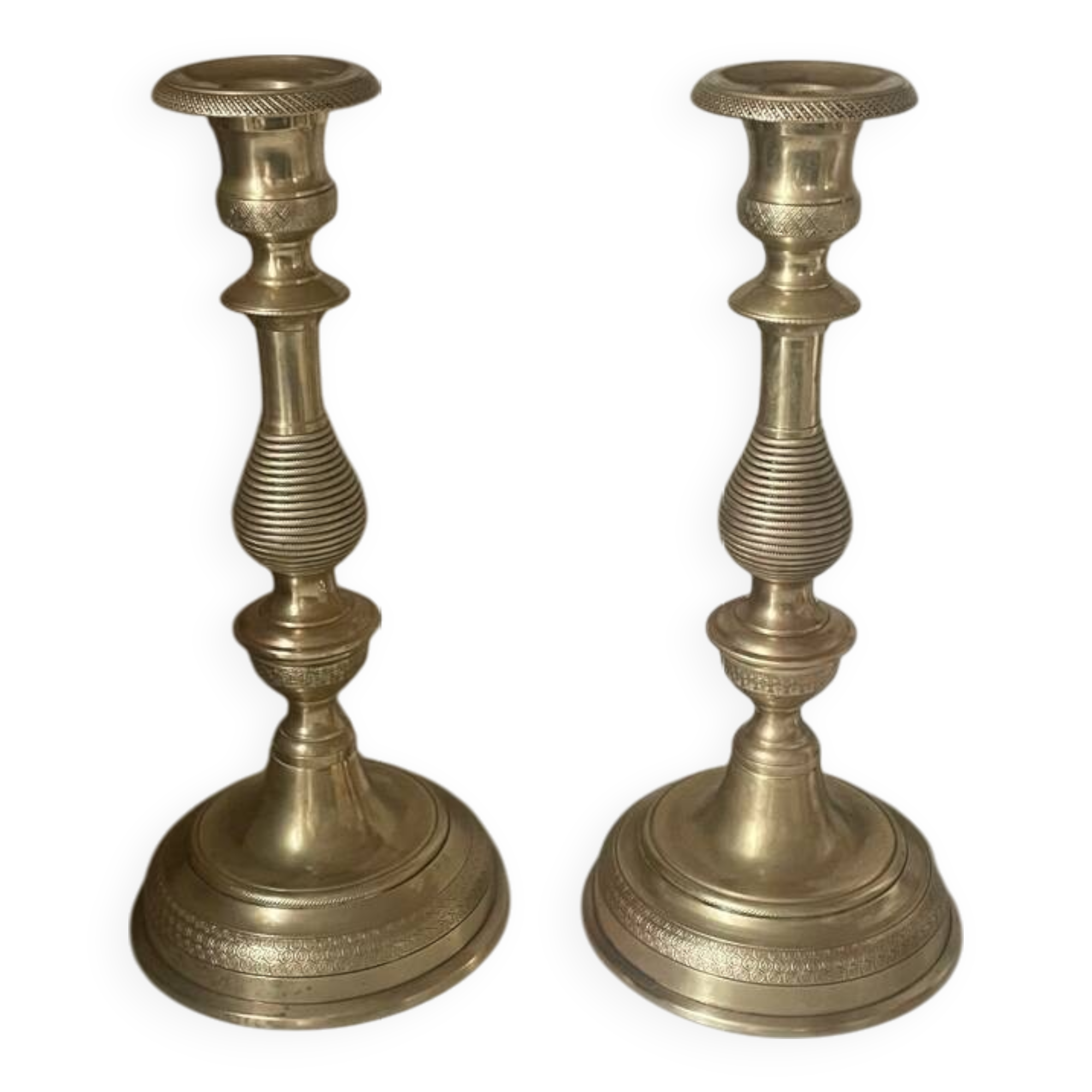 Antique pair of gilded bronze candlesticks
