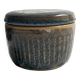 Deep blue glazed ceramic box, signed Abbaye Font Gombault, France
