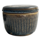 Deep blue glazed ceramic box, signed Abbaye Font Gombault, France