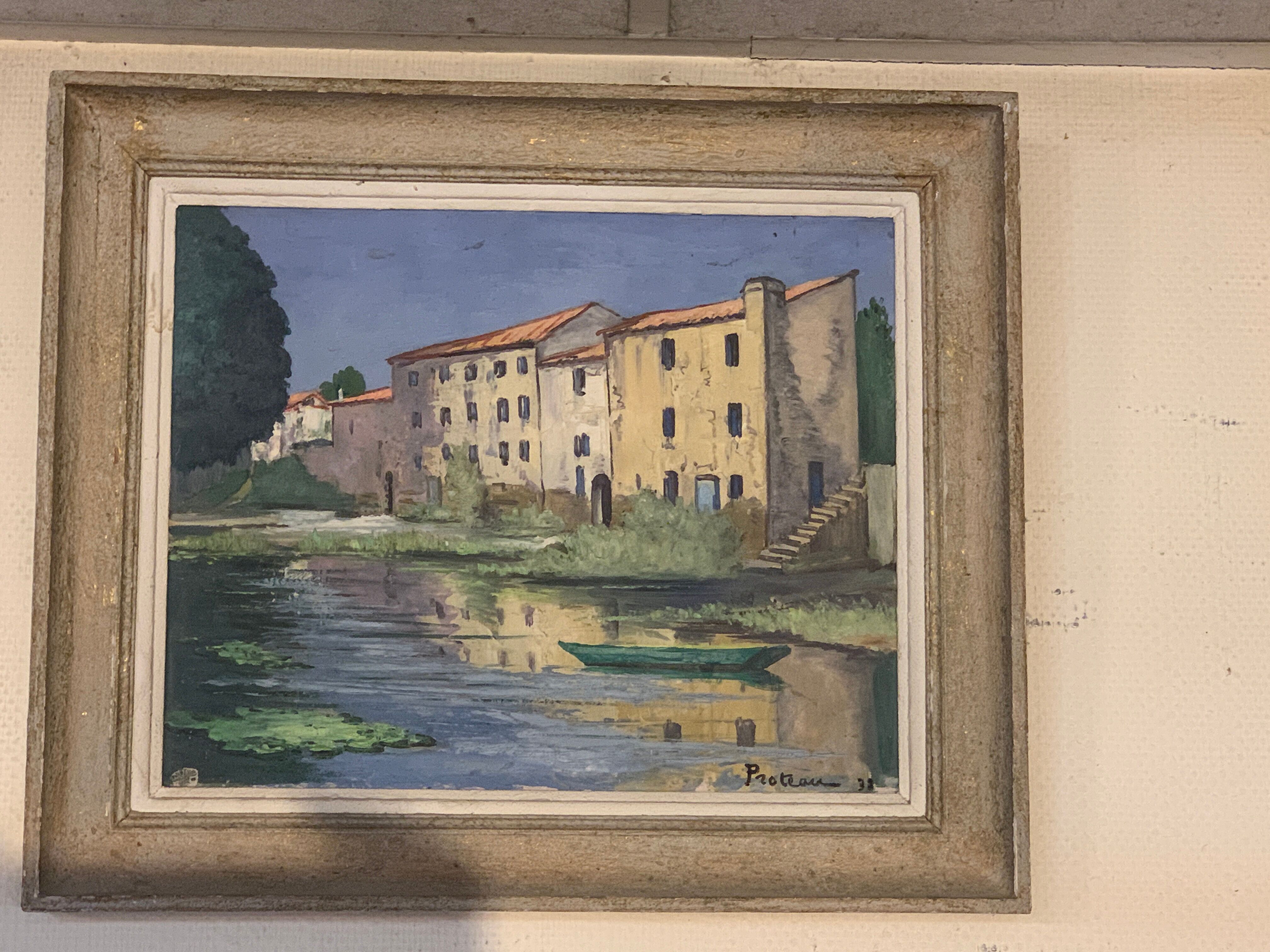 Maison et barque huile sur toile